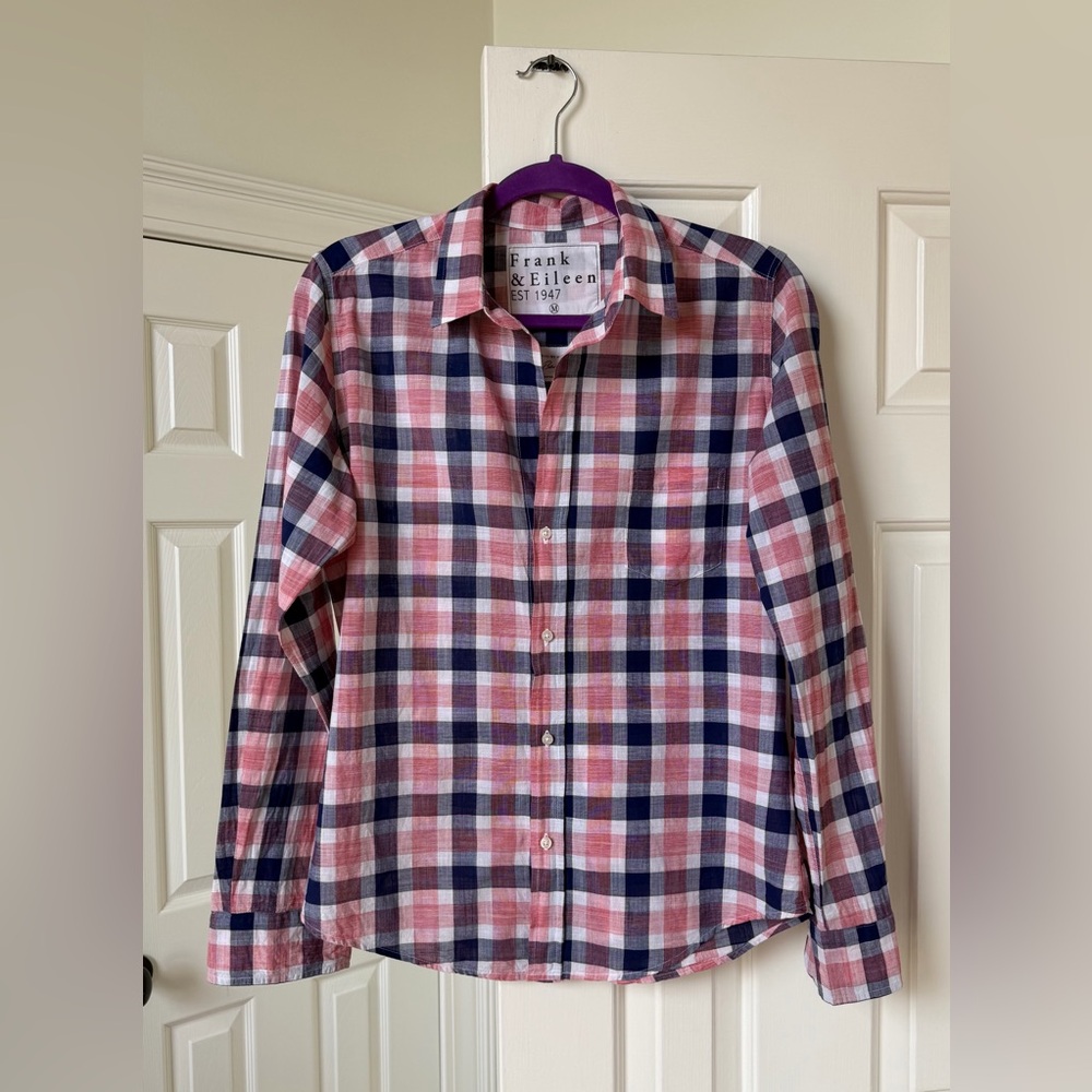 Frank & Eileen Barry Blue and Pink Plaid Tailored Button-Up Shirt